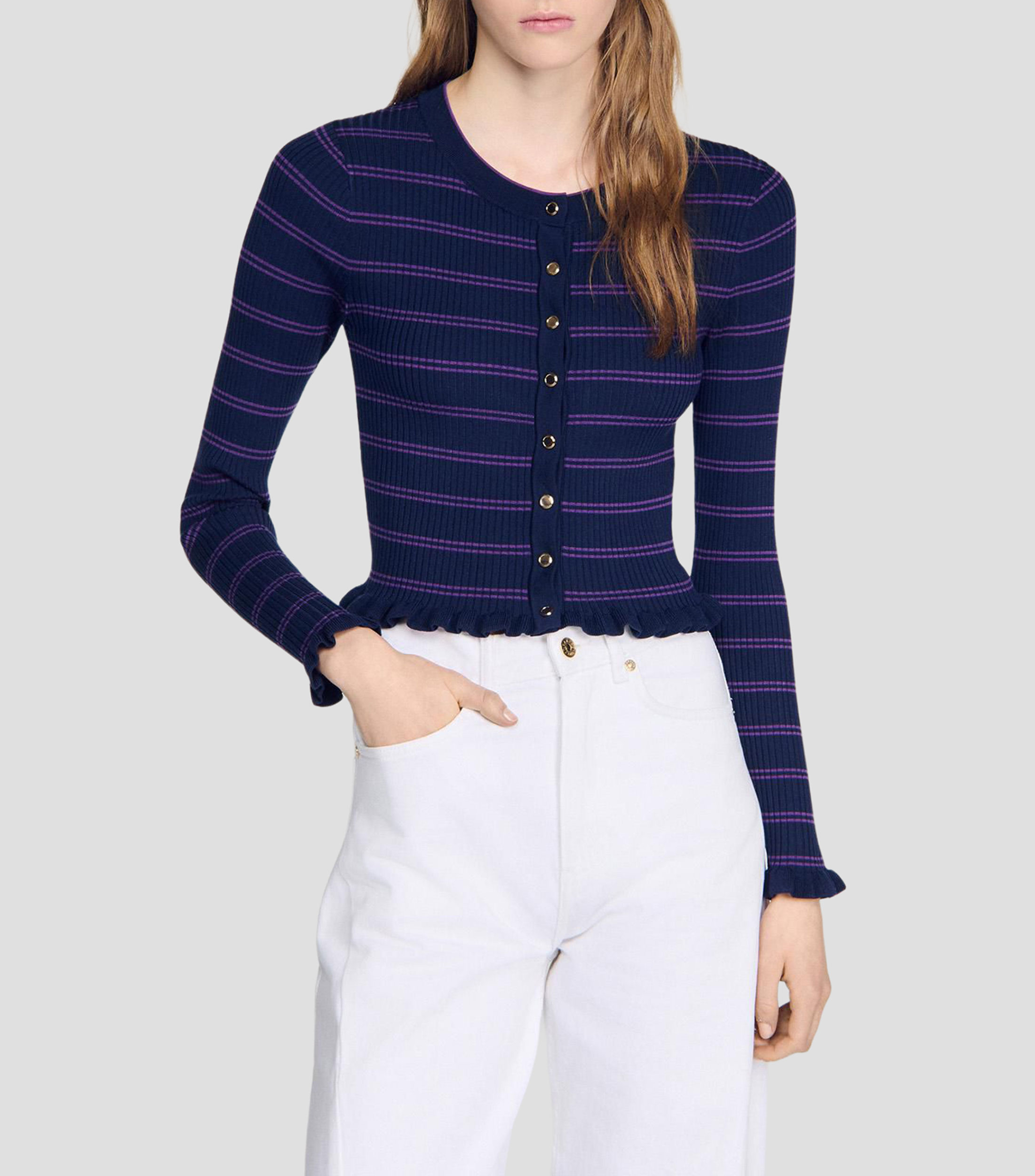 Blusa con rayas manga larga Mujer